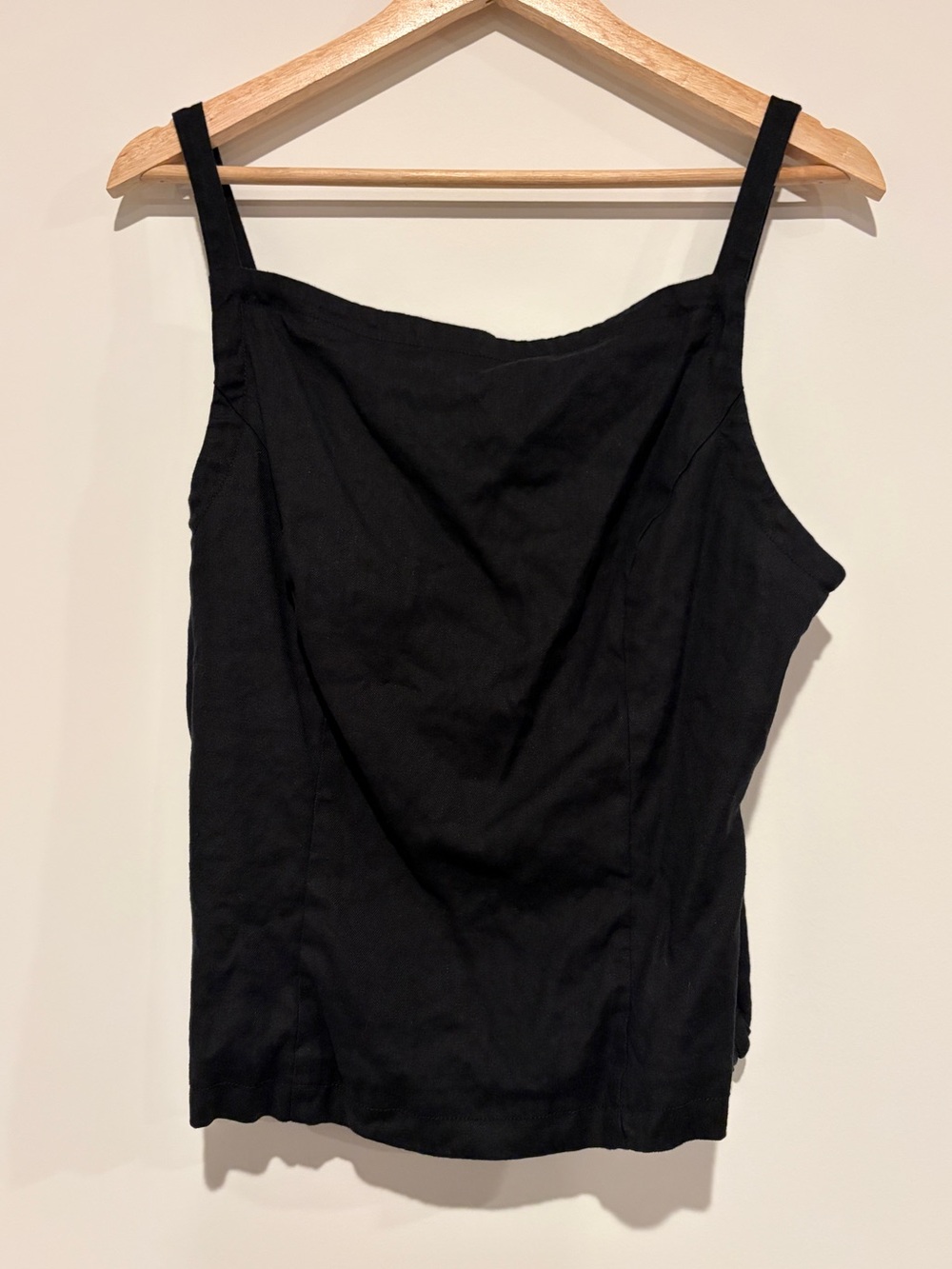 Maeve Anthropologie Black Linen Blend Square Neck Cropped Tank Top Large Womem
